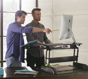 Men Working at Vari Desk Adjustable Standing Desk