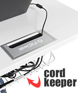 Under-Desk Cord Keeper Basket on the FitDesk Sit Stand Desk