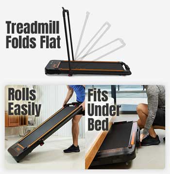 Compact Treadmill Folds Flat, Rolls Easily on Wheels and Fits Under a Bed or Sofa